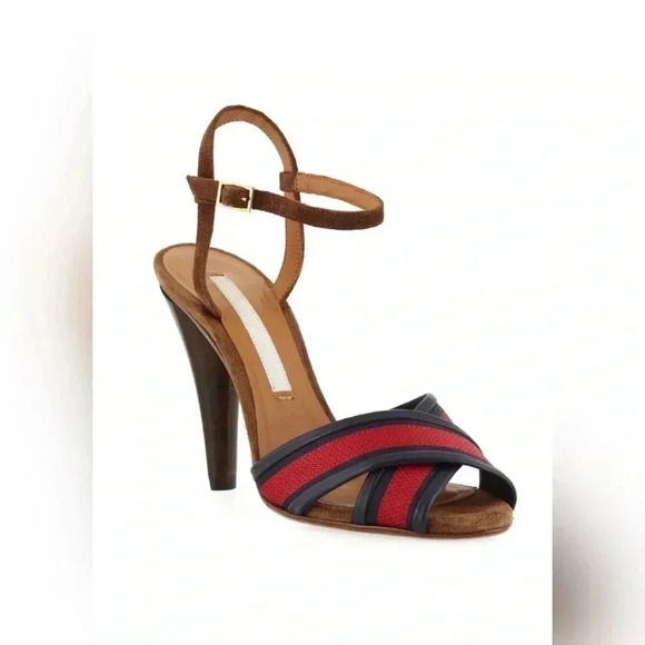 Veronica Beard OLYMPIA FABRIC/LEATHER ANKLE-WRAP SANDALS - Picture 2 of 7
